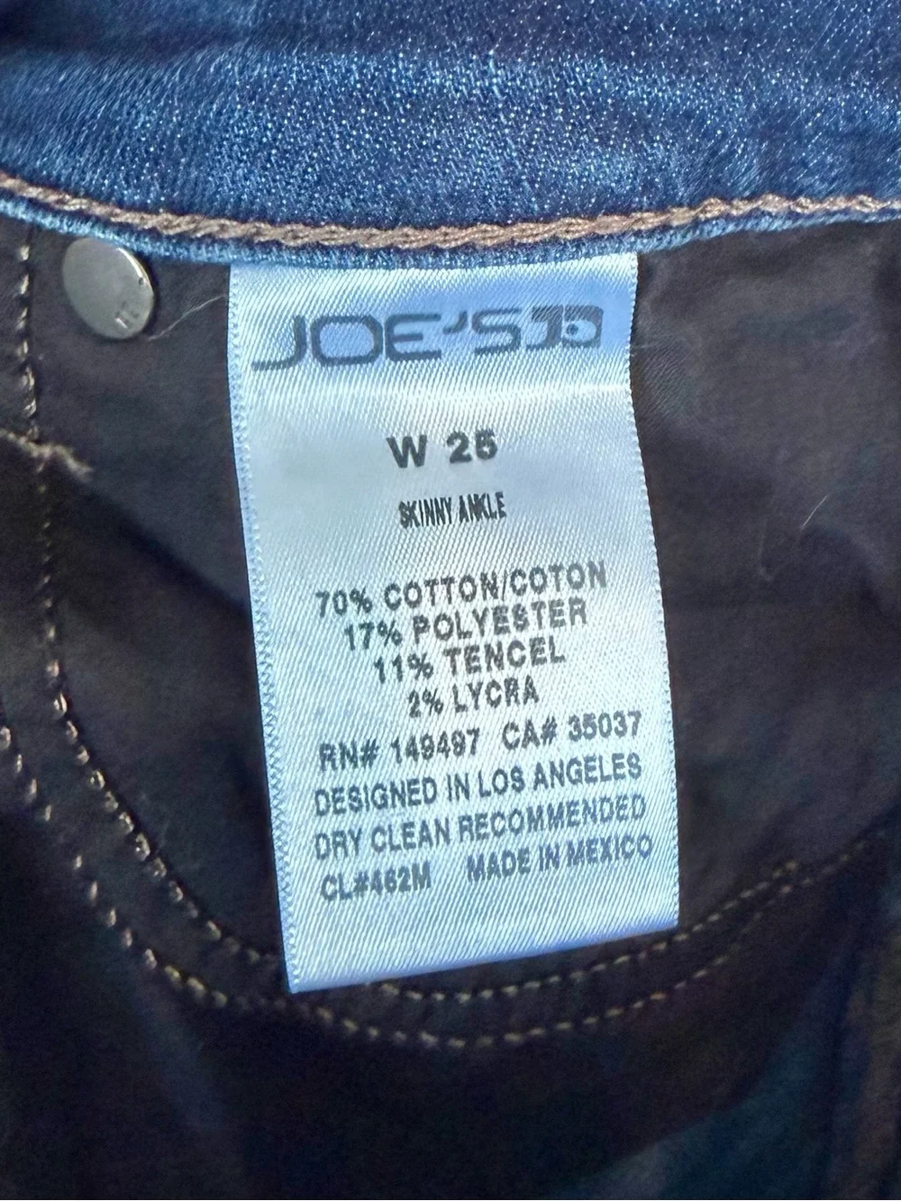 Joe's Jeans Dark Indigo Skinny Ankle Raw Hem Jeans - Size: 25